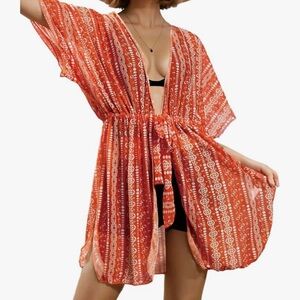 Women's Red Patterned resort wear boho Cover-Up